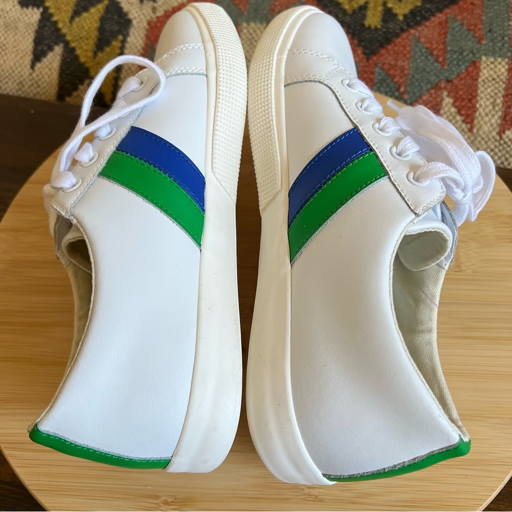 Lauren Ralph Lauren Jason II White Cow Leather Sneakers Blue/Green Stripes US8 - Picture 8 of 15